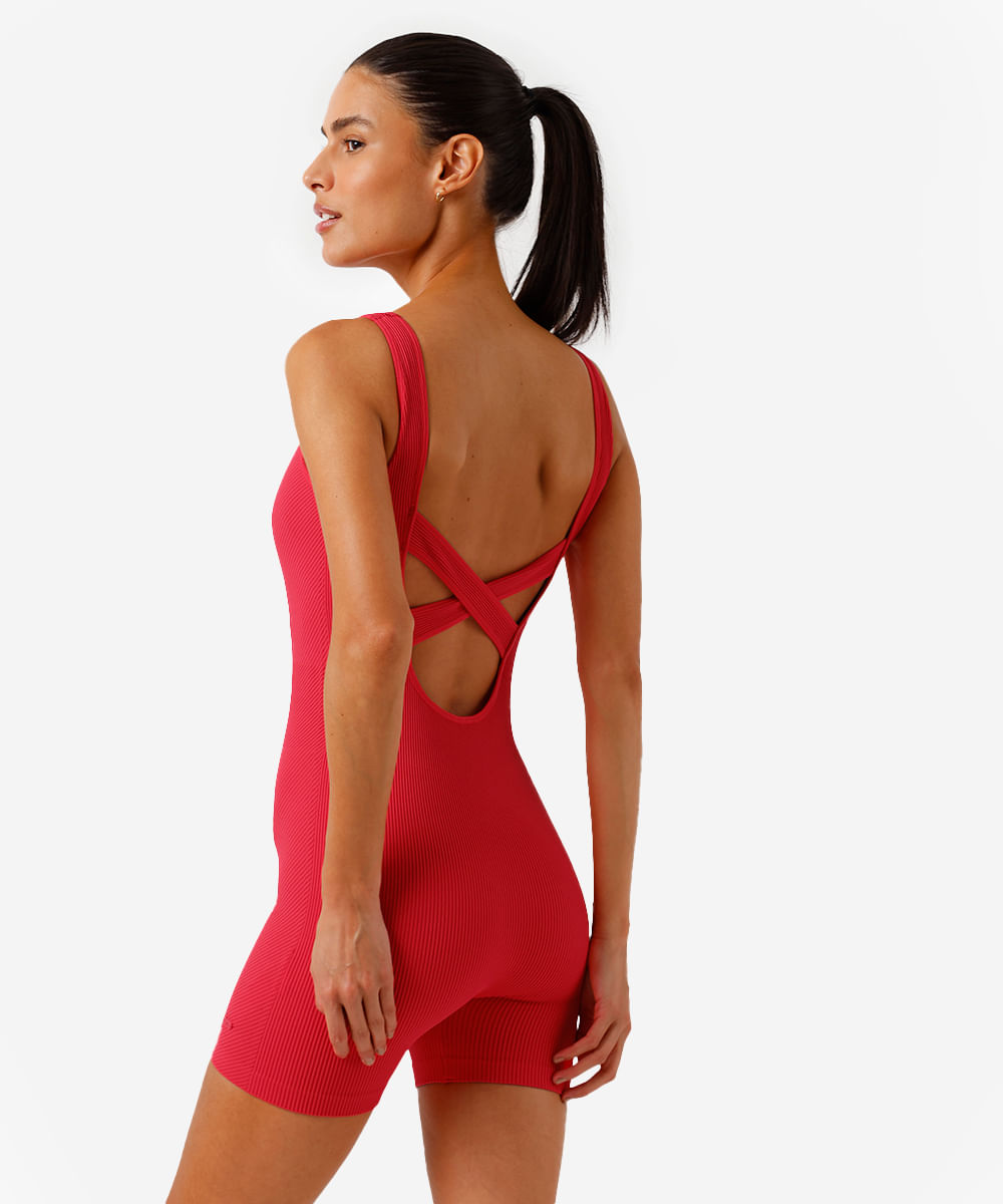 macaquinho feminino esportivo com compressão vermelho
