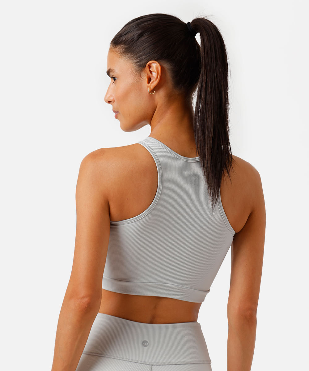 top nadador feminino esportivo canelado cinza