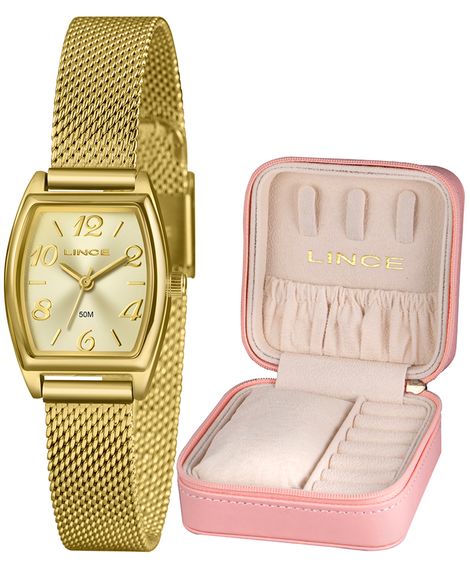 kit relógio feminino lince analógico lqgh278l22 c2kx pj dourado