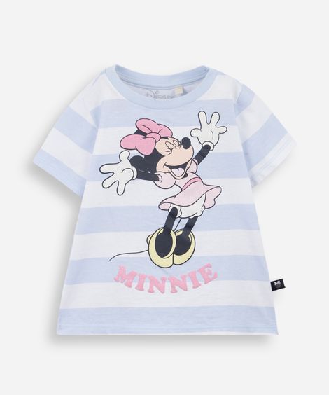 camiseta infantil de algodão minnie listrada azul