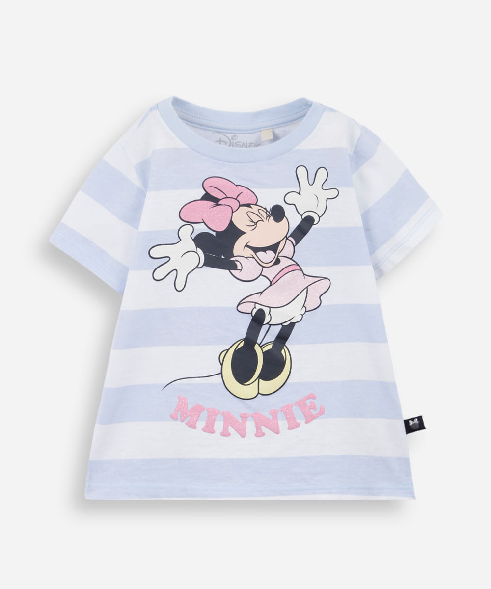 camiseta infantil de algodão minnie listrada azul