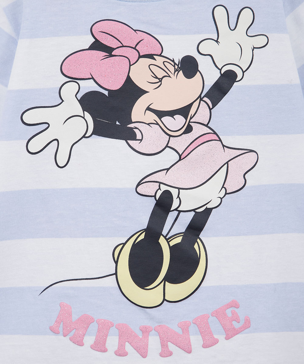 camiseta infantil de algodão minnie listrada azul