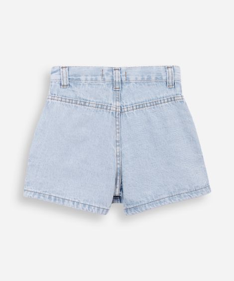 short saia infantil jeans com bolsos cargo azul