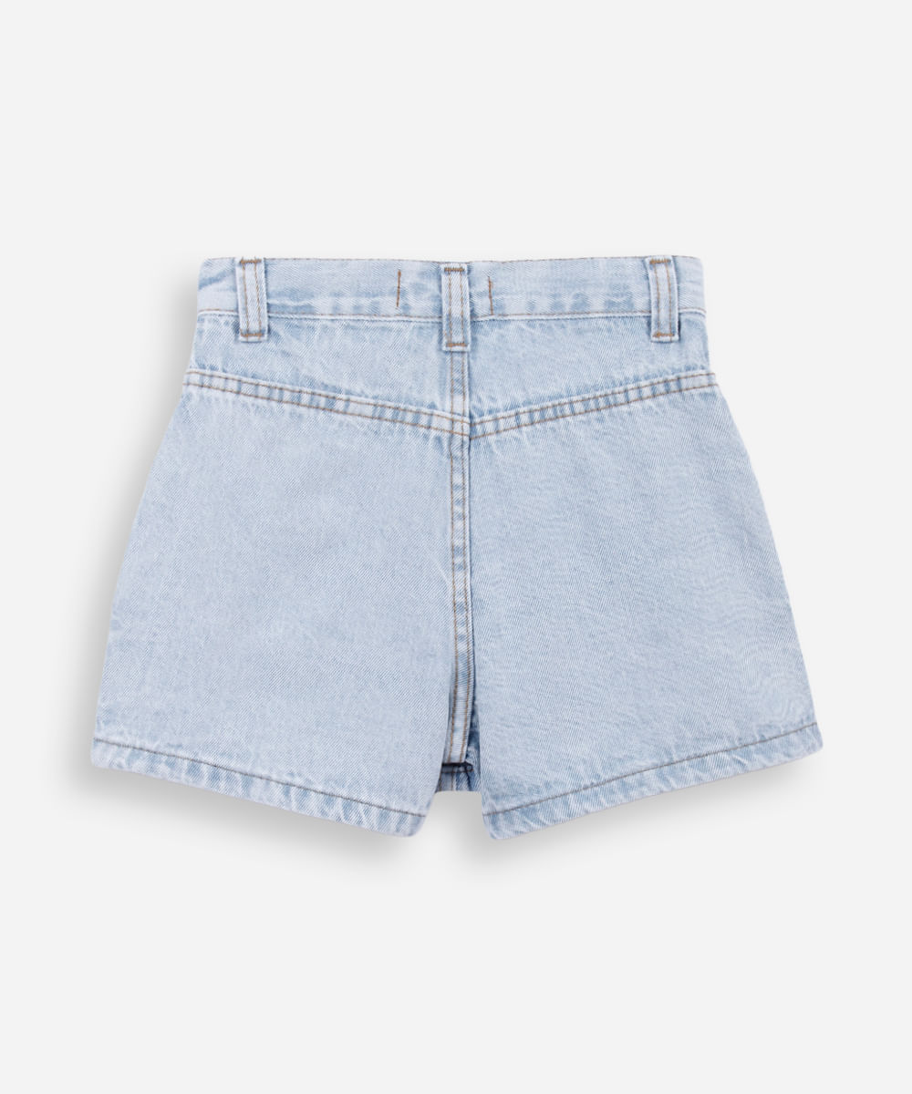 short saia infantil jeans com bolsos cargo azul