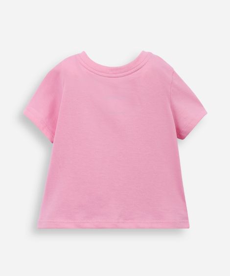 camiseta infantil de algodão bordado minnie rosa