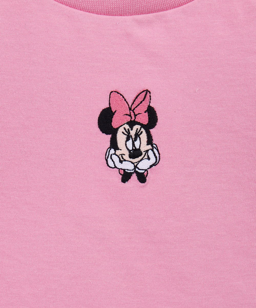 camiseta infantil de algodão bordado minnie rosa