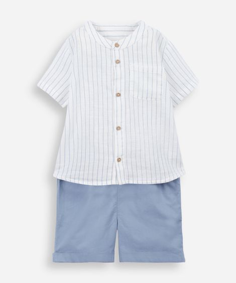 conjunto curto infantil de algodão listrado azul