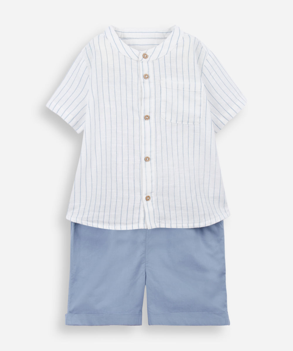 conjunto curto infantil de algodão listrado azul