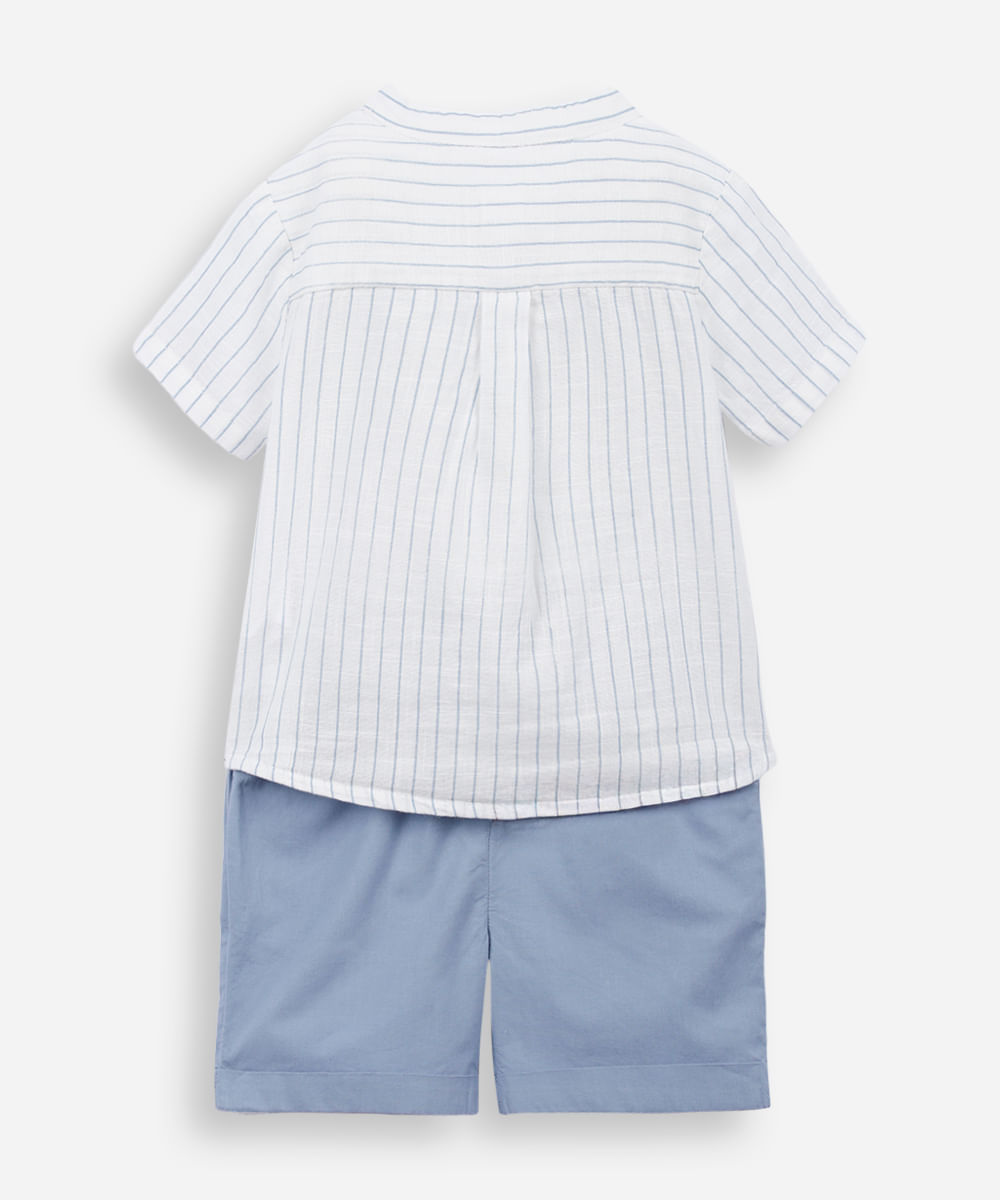 conjunto curto infantil de algodão listrado azul