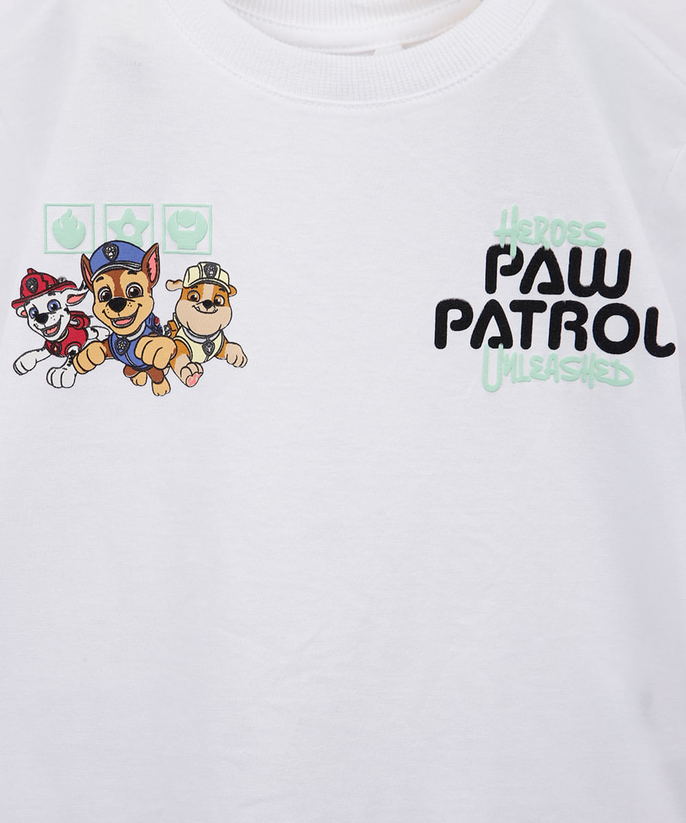 camiseta infantil de algodão patrulha canina off white