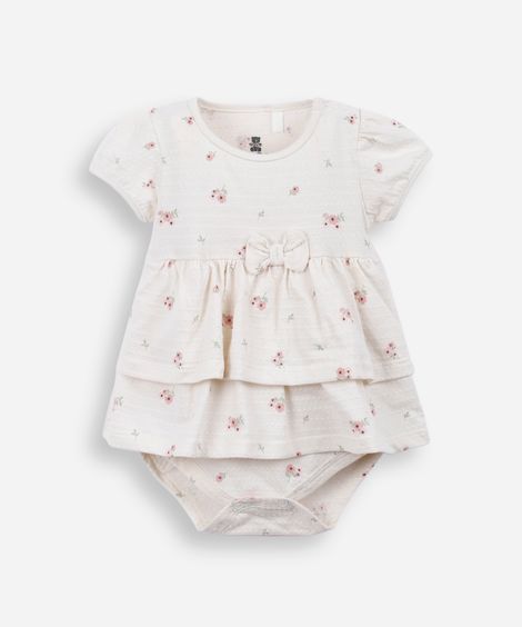 body saia infantil de algodão floral texturizado off white