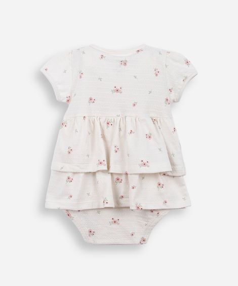 body saia infantil de algodão floral texturizado off white