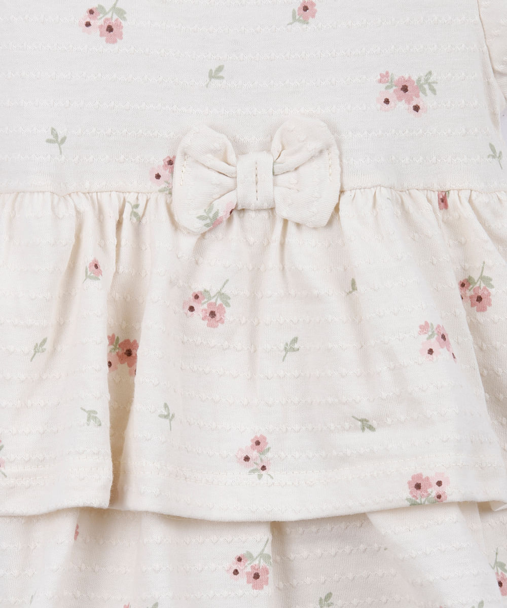 body saia infantil de algodão floral texturizado off white