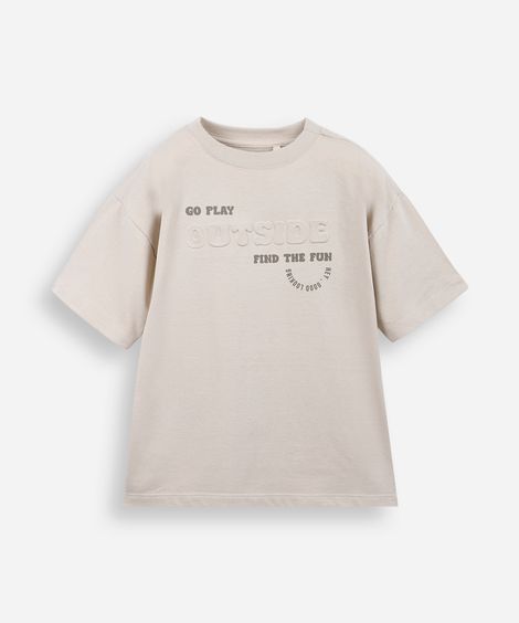 camiseta infantil de algodão estampa com relevo bege