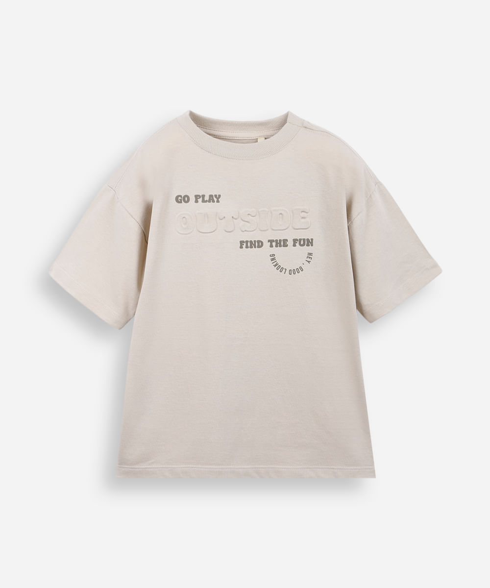 camiseta infantil de algodão estampa com relevo bege