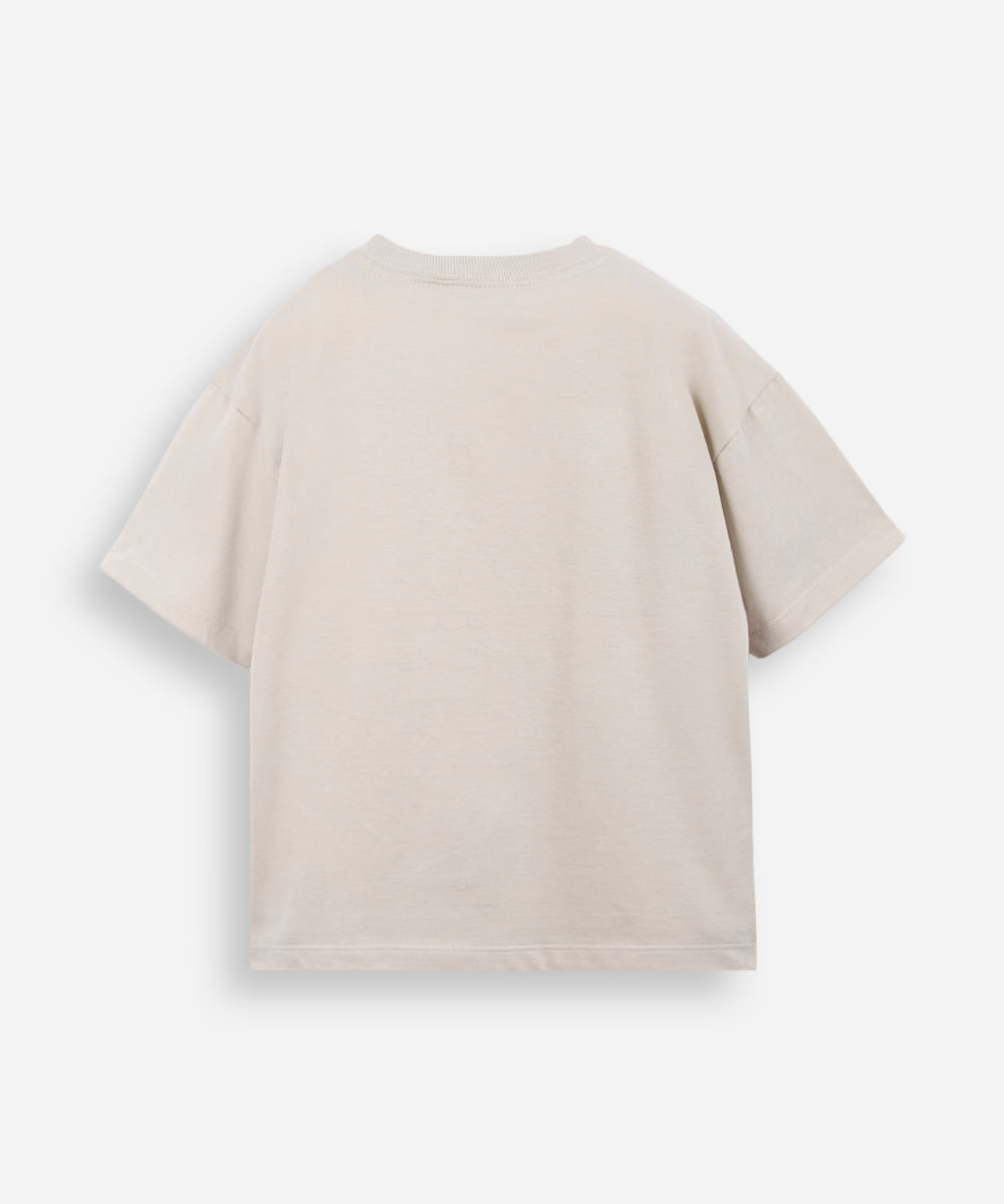 camiseta infantil de algodão estampa com relevo bege