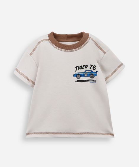 camiseta infantil com algodão estampada bege