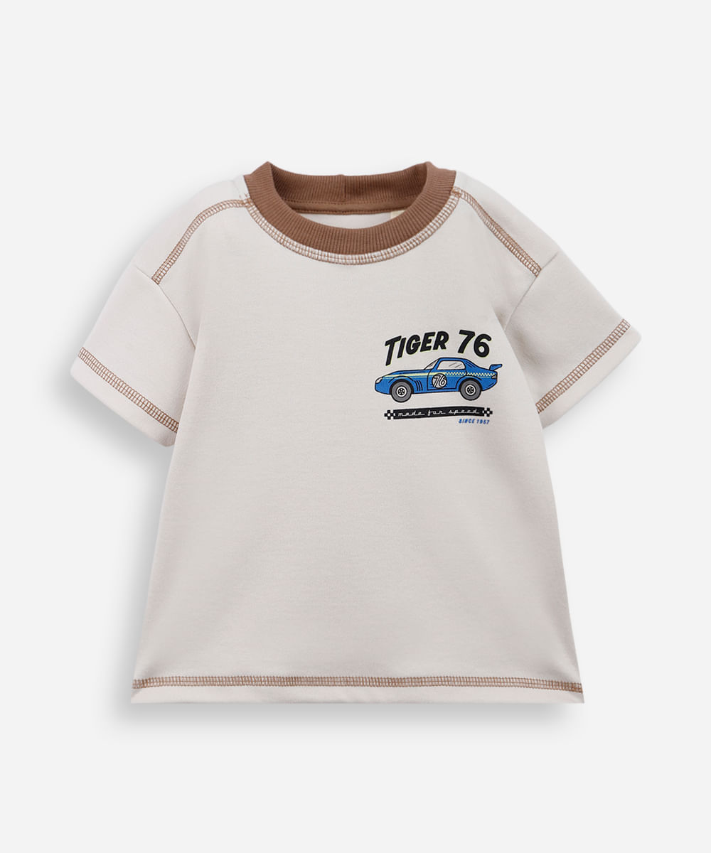camiseta infantil com algodão estampada bege
