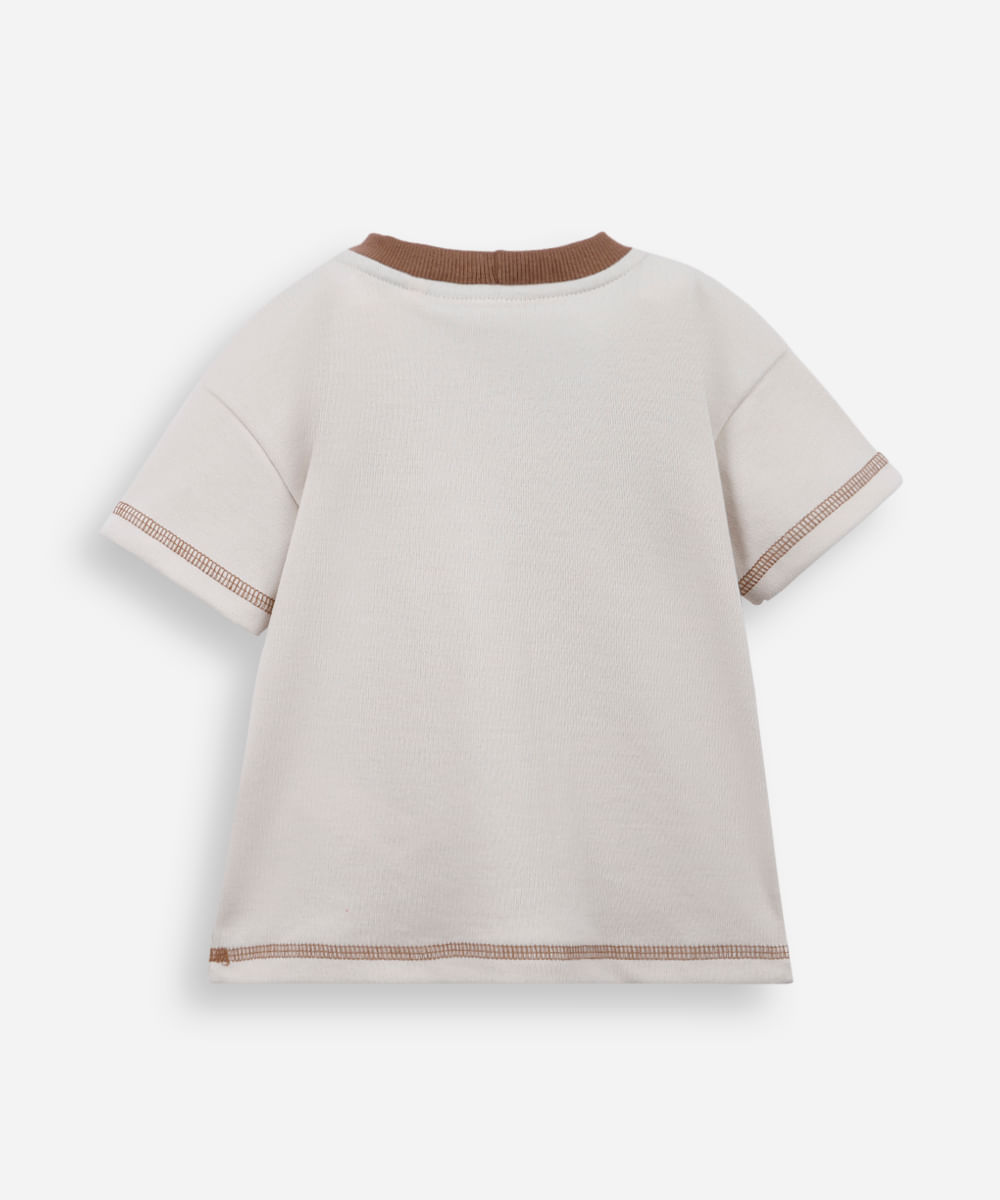 camiseta infantil com algodão estampada bege