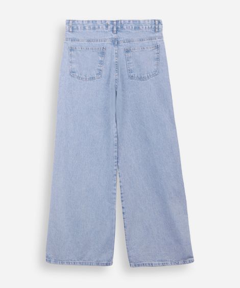 calça jeans wide leg brilhos azul