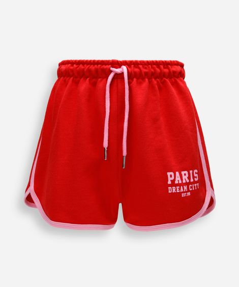 short juvenil de moletinho estampado vermelho