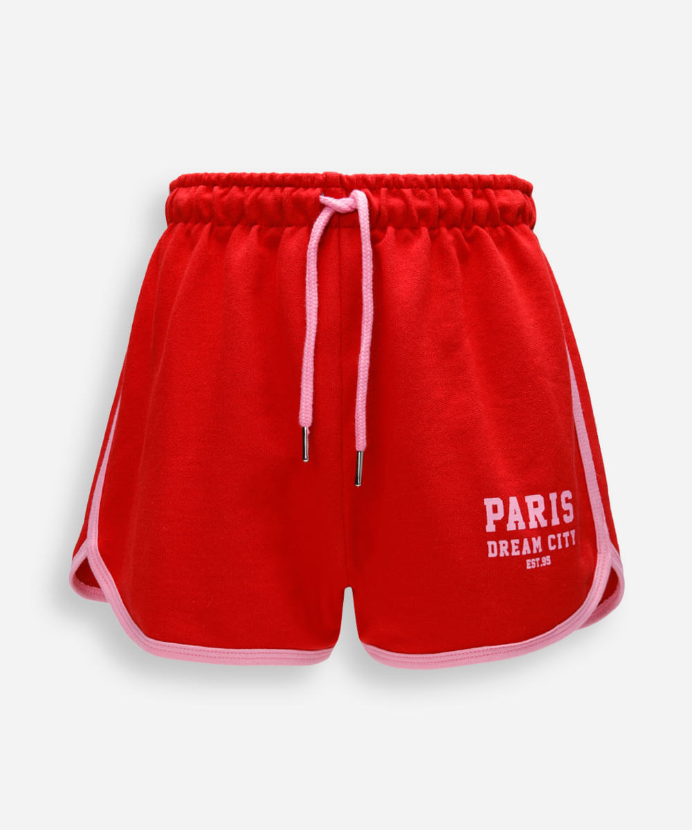 short juvenil de moletinho estampado vermelho