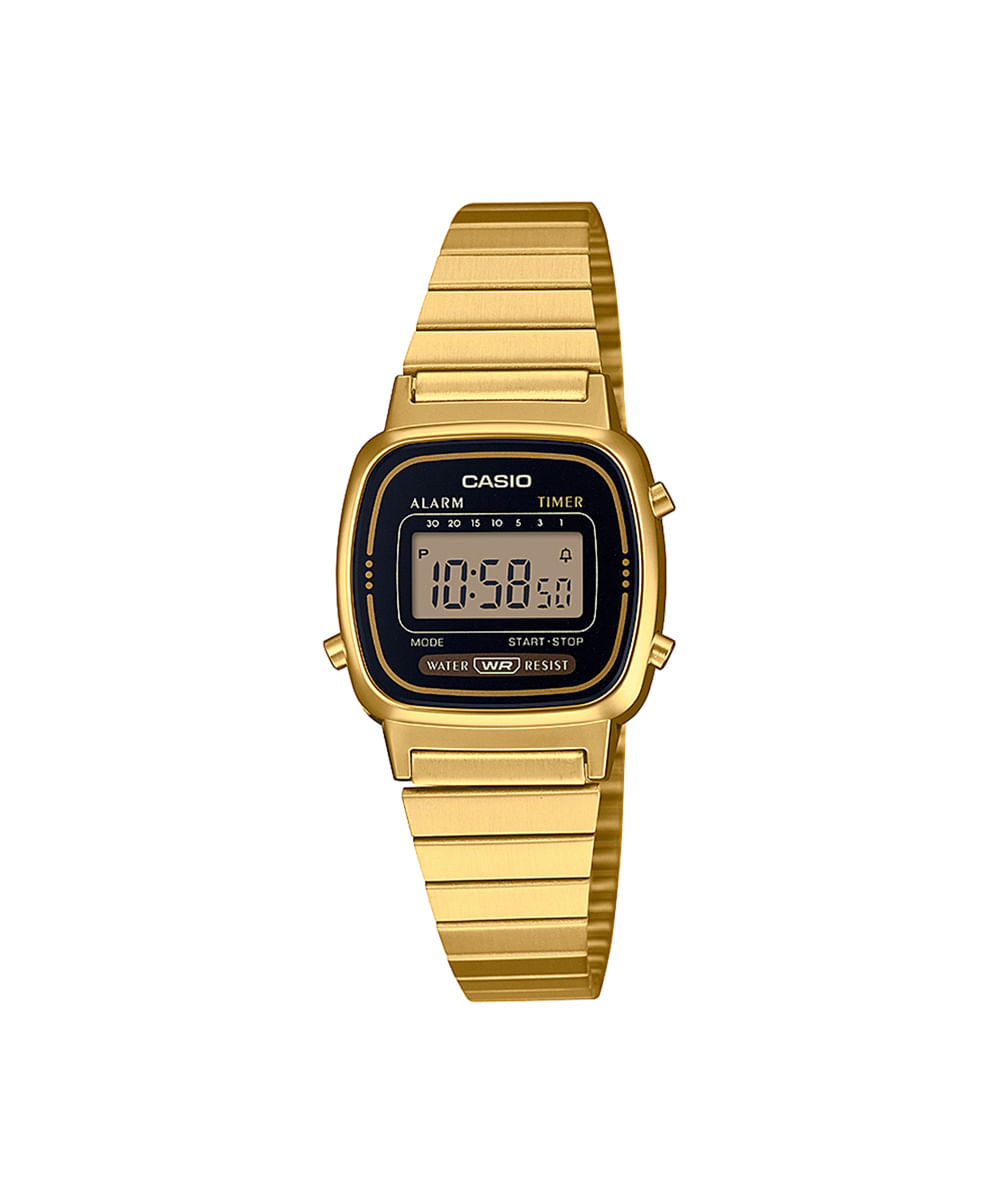 relógio feminino casio digital la670wga 1df dourado