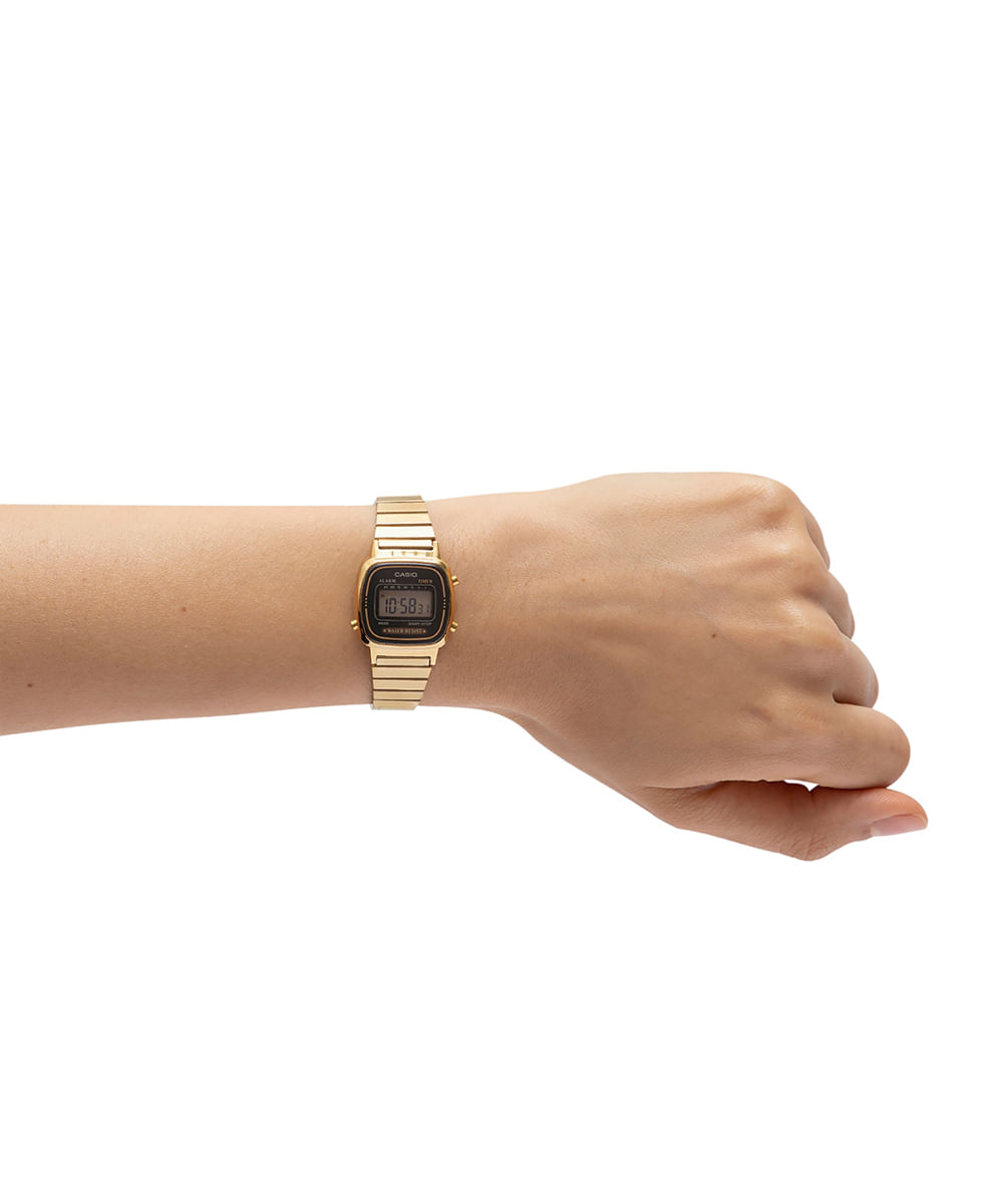 relógio feminino casio digital la670wga 1df dourado