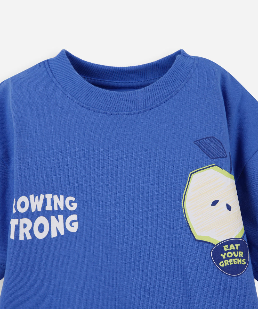 camiseta infantil manga curta algodão azul