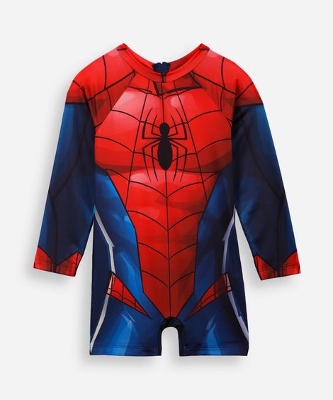 macacão infantil homem aranha manga longa proteção uv vermelho