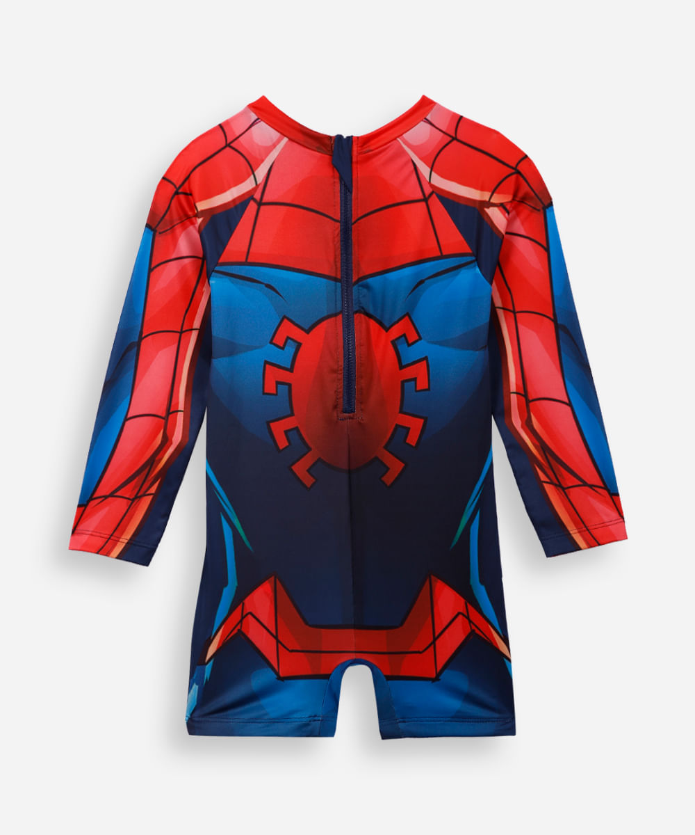 macacão infantil homem aranha manga longa proteção uv vermelho