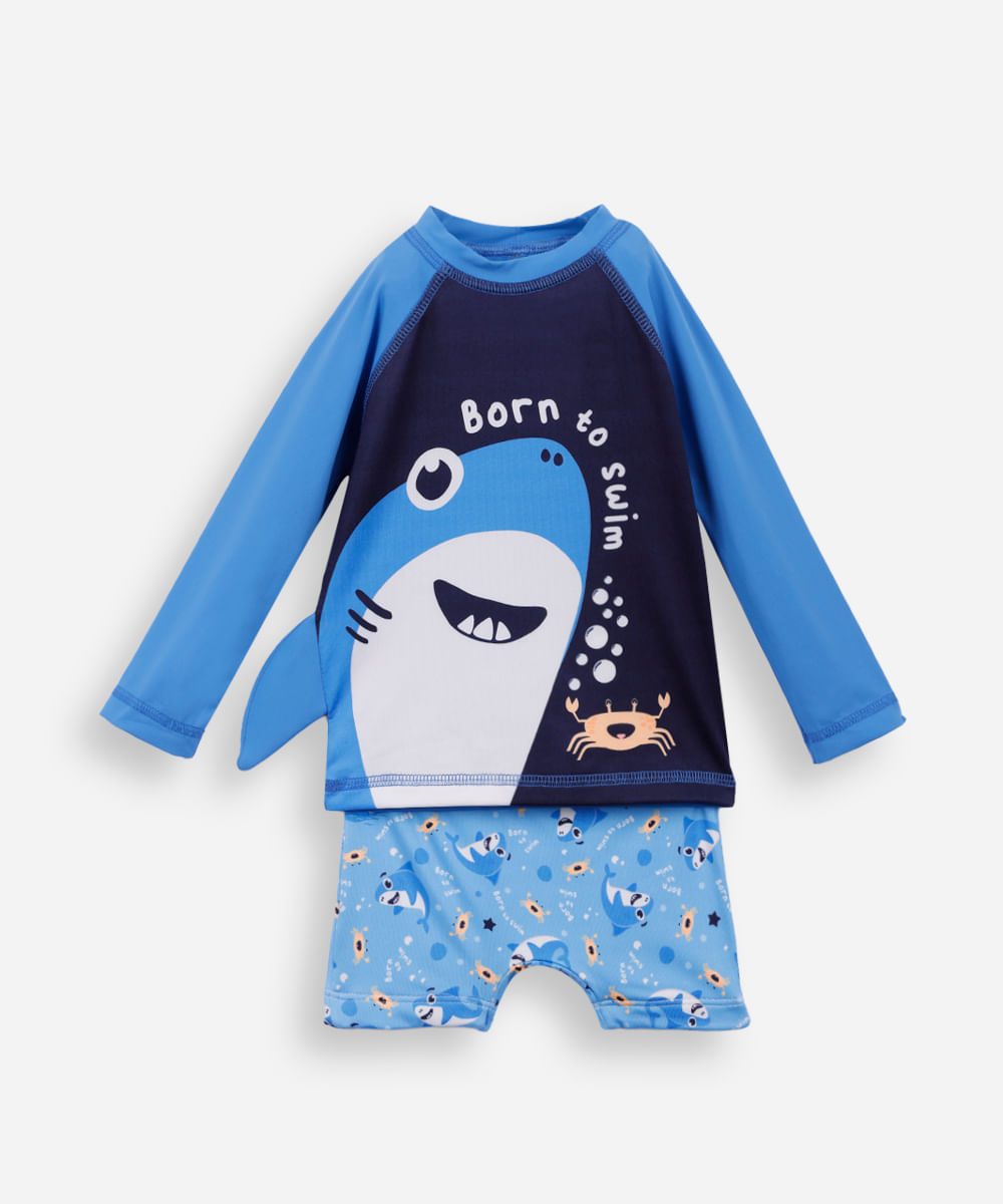 conjunto infantil de praia tubarão azul
