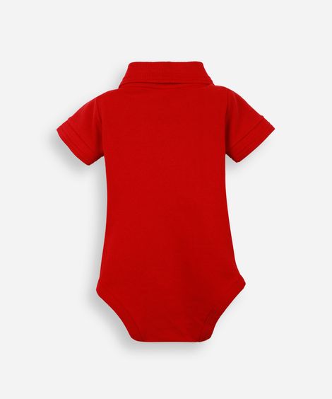 body polo infantil de algodão manga curta com bordado vermelho