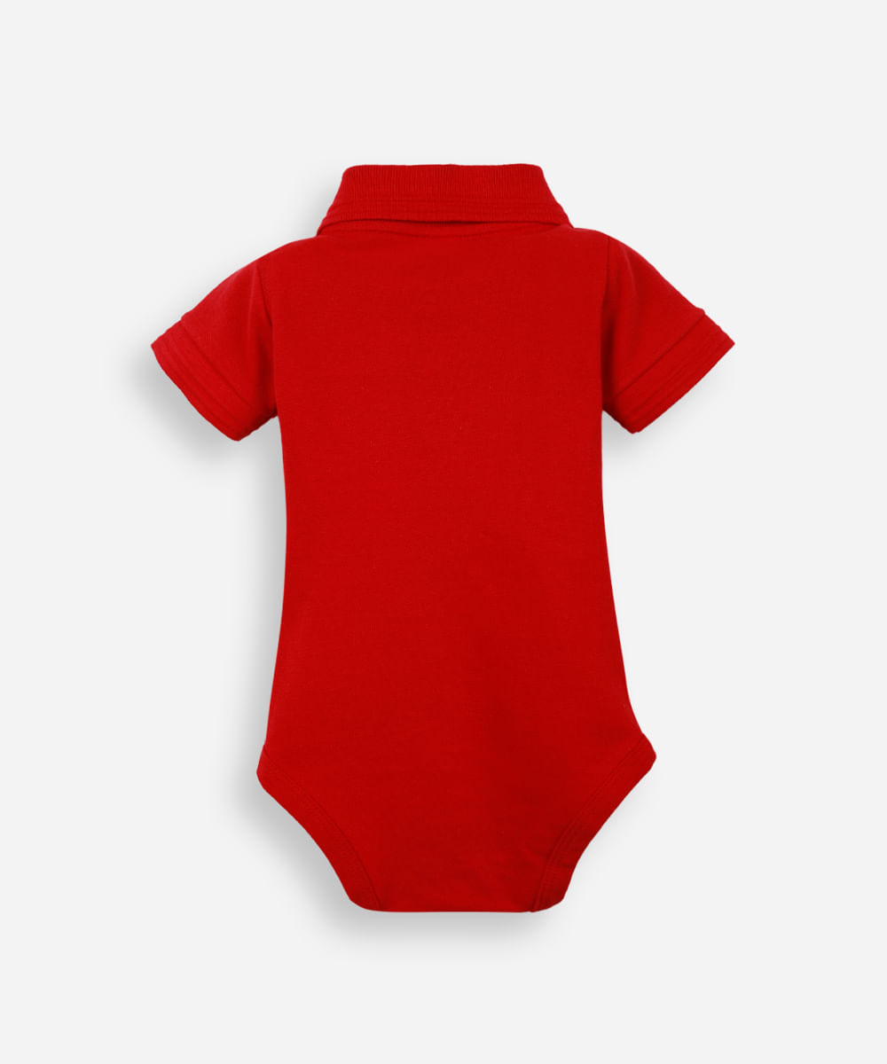 body polo infantil de algodão manga curta com bordado vermelho