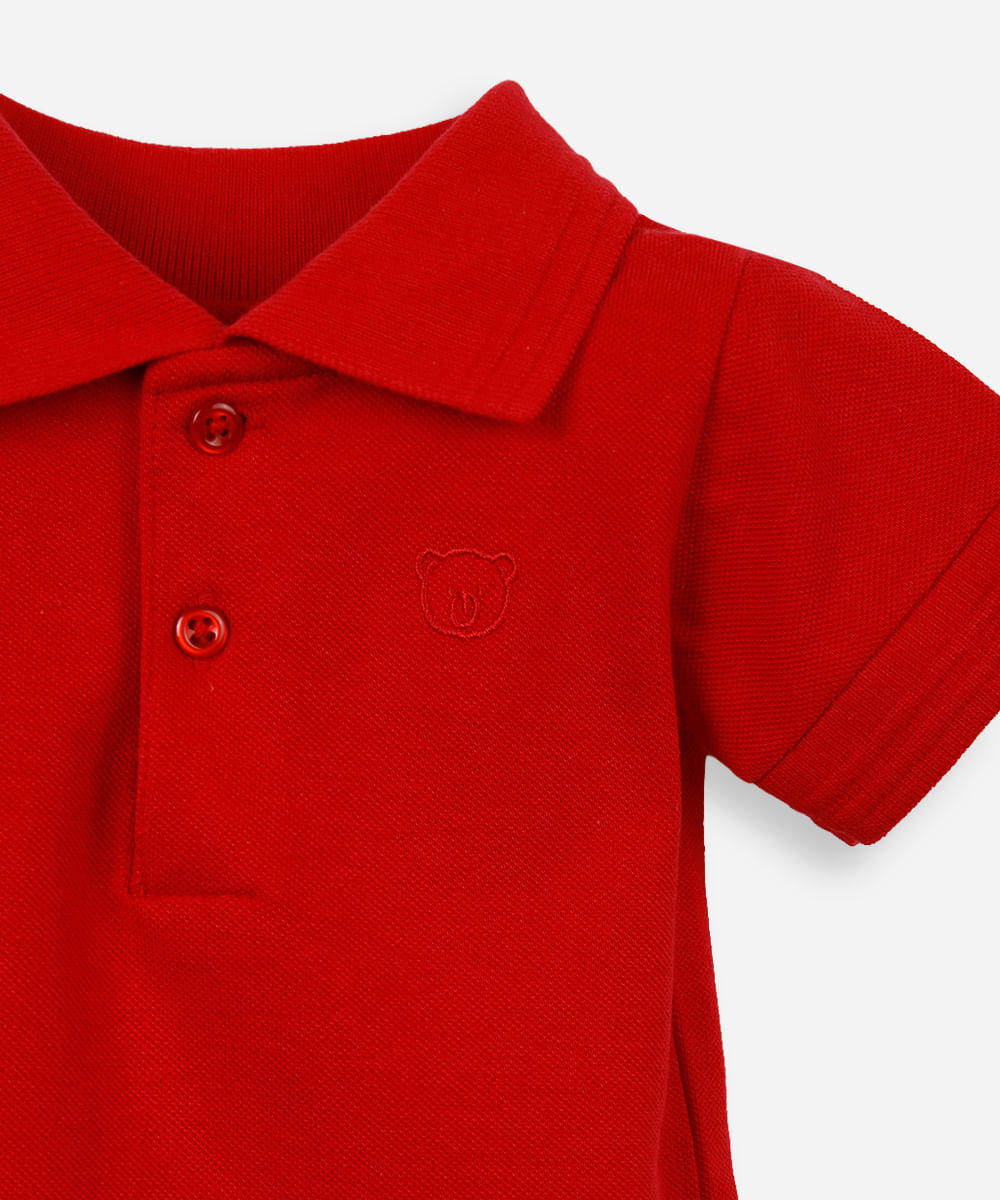 body polo infantil de algodão manga curta com bordado vermelho