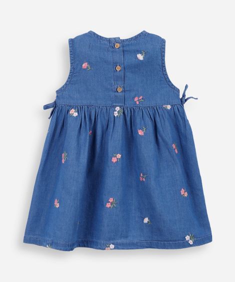 vestido infantil jeans floral azul