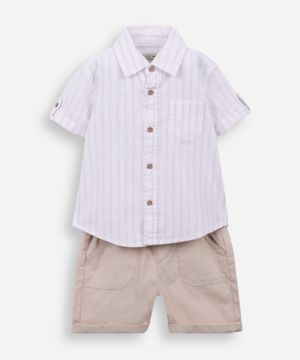 conjunto infantil curto listrado branco