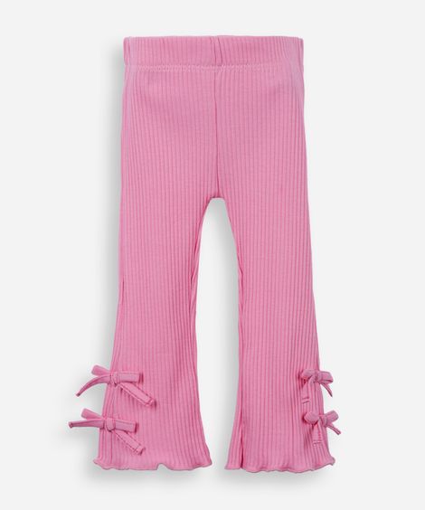 calça flare infantil de algodão com lacinho rosa