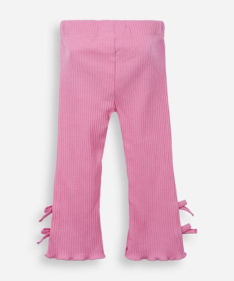 calça flare infantil de algodão com lacinho rosa
