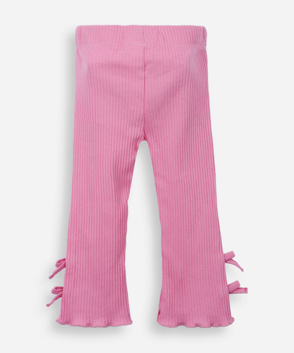 calça flare infantil de algodão com lacinho rosa