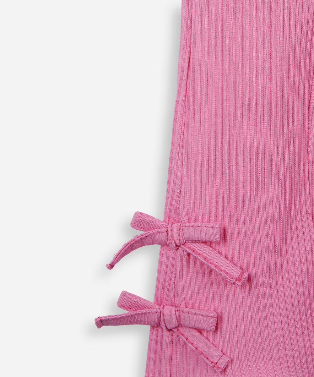 calça flare infantil de algodão com lacinho rosa