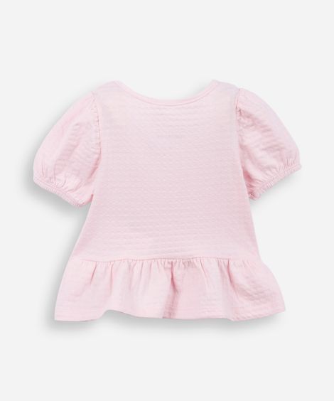 blusa de algodão infantil com lacinho texturizada rosa