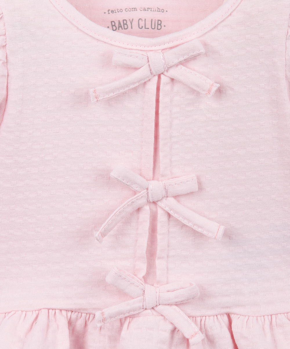 blusa de algodão infantil com lacinho texturizada rosa