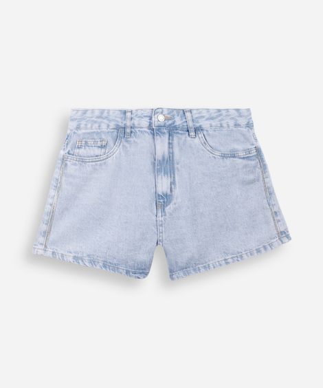 short mom juvenil jeans com brilhos azul