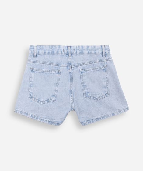 short mom juvenil jeans com brilhos azul