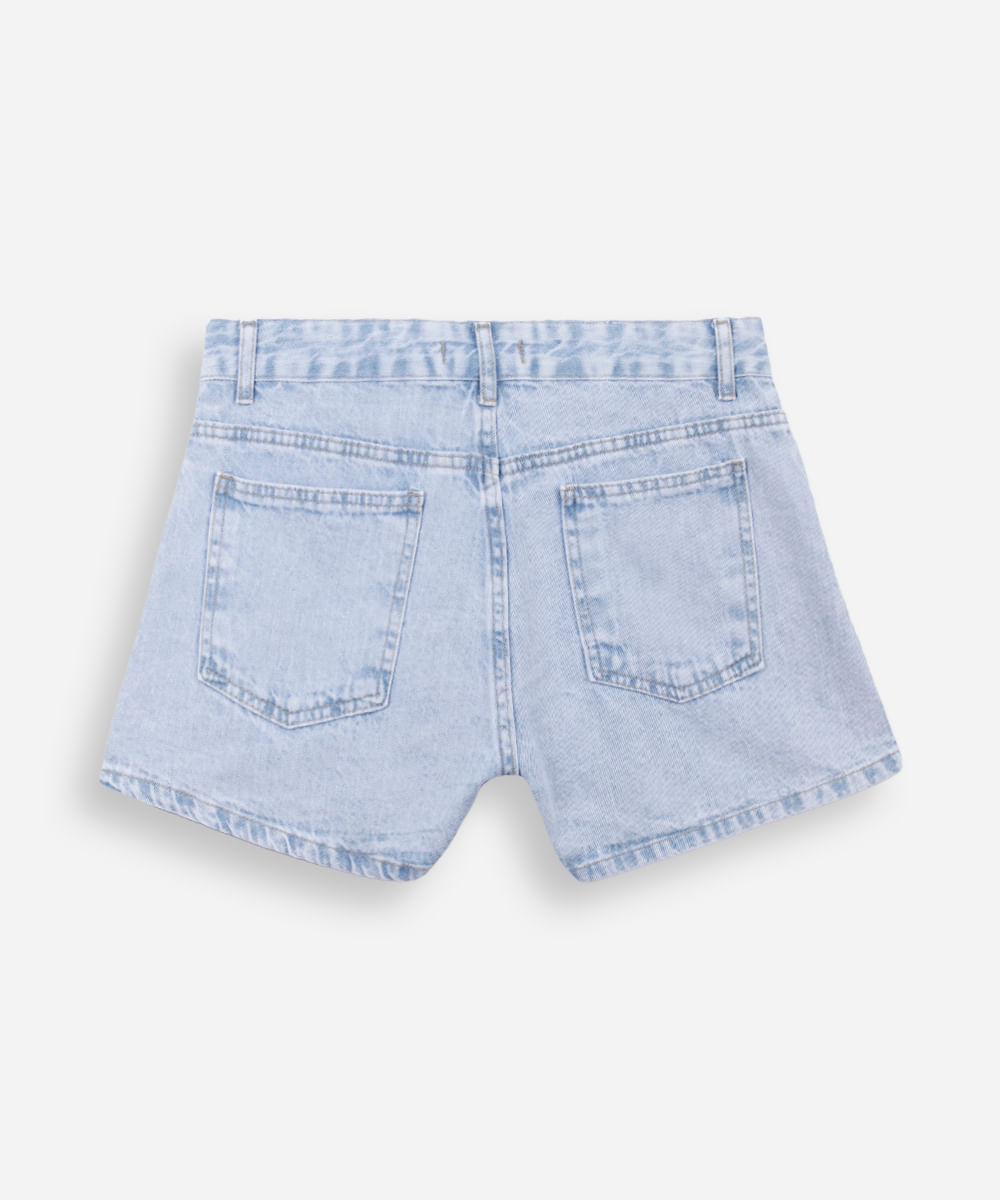 short mom juvenil jeans com brilhos azul