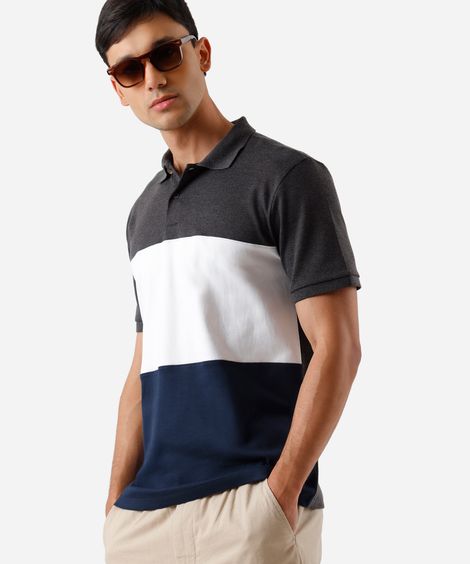 polo tradicional masculina manga curta recortes azul