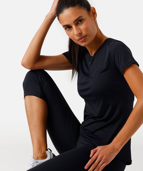 blusa esportiva feminina de poliamida com recorte preto