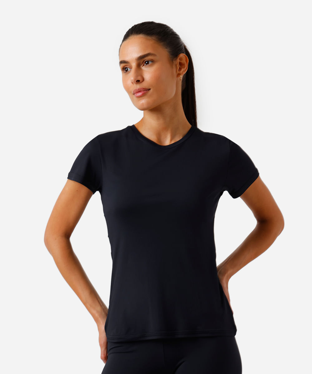 blusa esportiva feminina de poliamida com recorte preto