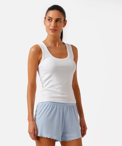 short de pijama feminino avulso com renda canelado  azul